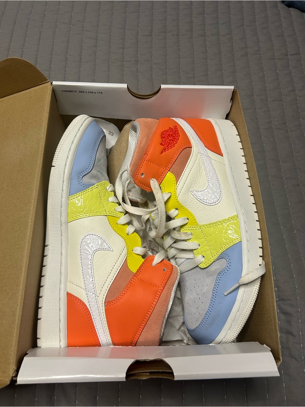 Women’s Jordan Sneakers Orange Yellow Blue White Size 10